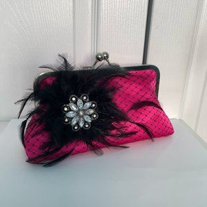Feather & Lace Pink Clutch